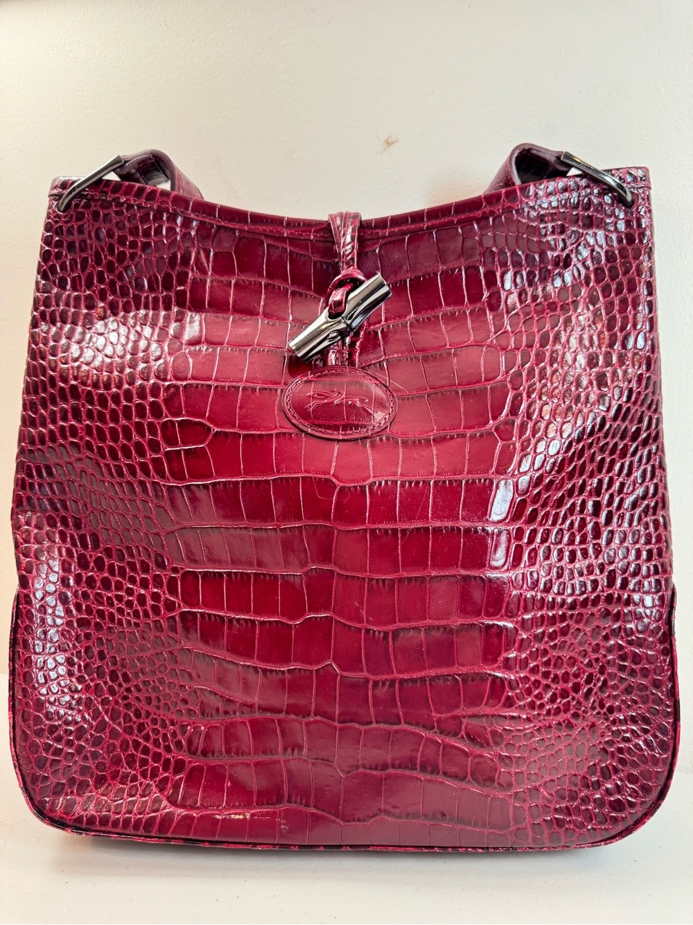 Longchamp Roseau Croc-Embossed Crossbody Bag in Bordeaux - Picture 2 of 11
